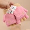 Guantes para Niños Invierno Guantes Cálidos de Medio Dedo con Solapa de Doble Uso Gruesos y Lindos de Conejo para Niños y Estudiantes de Primaria