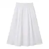 26 Verão Novo Saia Midi de Linho Tencel de Cintura Alta em Linha A para Mulheres, Novo Estilo de Verão, Saia de Comprimento Médio com Bolsos, Cintura Elástica Emagrecimento Caimento