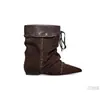 Versión de Piel de Vaca~Botas Vaqueras Occidentales de Punta Puntiaguda Plisadas de Nicho Botines para Mujer Otoño/Invierno Nuevos Caña Ancha Aumento de Altura Interior Botas Martin