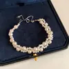 Pulseira de Rede Azul Dourada com Flor de Vidro Pérola Zircônia Brilhante Pulseira Elegante de Luxo Leve Joia de Mão Versátil da Moda