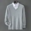 Suéter 100% cachemira pura para hombre, nuevo jersey casual de negocios de cuello en V para invierno 2026, suéter cálido para hombres de mediana edad