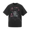 Yidao Vintage 2026 Verão Nova Marca Tendência Estilo Americano Lavada e Desgastada Estampa de Personagem Design Corte Solto Unissex Manga Curta Camiseta