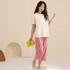 Nuevos Pijamas de Algodón Frescos al por Mayor para Mujer, Conjunto de Ropa de Casa de Manga Corta de Moda para Verano, Monopieza Dropshipping