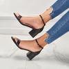 Zapatos de Tacón Alto Sandalias de Mujer 2025 Primavera y Verano Nuevo Patrón de Serpiente Tacón Grueso Punta Abierta Correa Negro Moderno y Versátil