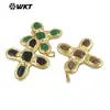 Wt-P2034 Obsidiana Natural Jade Verde Piedra Cruzada Colgante Chapado en Oro de 18 Quilates Accesorios Semi-Terminados Hechos a Mano