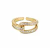 Anillo Abierto Hueco en Forma de U con Circonita Bañado en Oro Real de 18 Quilates, Anillo de Dedo Índice de Gama Alta de Nicho, Joyería Versátil y Elegante para Mujer