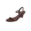 Sandalias de Cuña Pequeña de Ante de Oveja Slip-On con Hebilla de Moda 2025 Nuevas Sandalias Negras Mate de Tacón Medio Estilo Simple