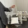 Mochila Transparente de Gran Capacidad Versión Coreana para Mujer 2025 Nuevo Bolso de Hombro Único Bolso Tote de Gelatina de PVC para Mujer