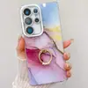 Capa para celular com fivela de anel de mármore IMD galvanizada para Samsung S25 blooming S24 furo fino A16/A56/A55