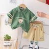 Camisa Polo Estampada de Urso Vintage Masculina Infantil Conjunto Cor Sólida Top Shorts Conjunto Infantil Versátil