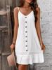 Estilo Europeo y Americano Blanco Orilla del Mar Alta Gama Petite Vestido de Tirantes con Encaje Blanco y Botones Ropa de Mujer Transfronteriza