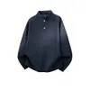 Sudadera Henley con Patrón de Escamas de Dragón Azul Oscuro para Hombre Otoño Textura de Alta Calidad Hombro Normal Manga Larga Camiseta Versátil Top de Pareja