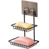 Shuangqing soporte para jabón doble capa sin perforaciones para el hogar baño hierro negro jabonera montada en la pared jabonera escurridora 3335