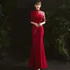 Vestido Cheongsam Estilo Chinês Vestido de Brinde Noiva Feminino Estilo Chinês Retrô Vermelho Vestido de Casamento Modificado Estilo Jovem Diário