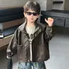 Chaqueta de Cuero con Bolsillo Grande para Niños de Primavera y Otoño Estilo Coreano Traje de Motocicleta Fresco y Elegante para Niños Chaqueta Elegante para Bebé de Moda