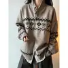 Jaqueta Cardigan Suéter Fair Isle de Alta Qualidade Americano para Homens e Mulheres Outono Estilo Étnico Gola Alta Petal Jaqueta de Tricô