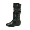 Otoño/Invierno 2026 Estilo Moda de Comercio Exterior de eBay Botas de Tacón de Cuña para Mujer Tallas Grandes 40-50 Punta Redonda Plisadas de Media Pantorrilla