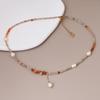 Collar de Perlas y Piedra Natural Gargantilla de Perlas Francesa Suave Moda Retro Simple Elegante Cadena de Suéter de Gama Alta para Mujer