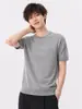 Camiseta de Punto Corta de Manga Corta con Cuello Redondo de Color Sólido Estilo Retro Americano para Hombre, Camiseta Casual de Verano Versátil Ajustada Moda