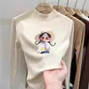 Nova coleção outono e inverno: Camada base feminina de fleece, escovada, com gola alta parcial, camiseta infantil de manga comprida, top interno estiloso, estilo ins moderno