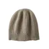 Gorro de punto trenzado de cachemira liso para mujer, de otoño e invierno, de doble capa, cubreorejas, versátil