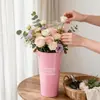 Cubo para Flores de Madera Rosa con Mango Estilo Nórdico para Uso Doméstico, Cubo para Flores Frescas de Floristería, Jarrón Profundo de Lata Decorativo para Arreglos Florales