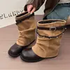 Botas apiladas de estilo retro únicas con hebilla tachonada para mujer, botines de tacón grueso, botas de motorista, botas vaqueras occidentales de verano para mujer