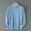 Nuevo Suéter Casual de Punto Plano 100% Lana para Hombre Otoño e Invierno Calibre 12 Cuello Semi-Alto Estilo Old Money Versátil