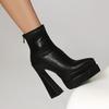 Botas de Cuero de Comercio Exterior Europeo y Americano con Plataforma Impermeable, Punta Fina, Tacón Alto Grueso, Botines para Mujer, Botas Marrones y Blanco Crudo con Cremallera, Tallas Grandes