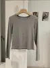 KEKEZOON Suave Cómoda Básica Cuello Redondo Hombro Normal Color Sólido Adelgazante Favorecedora Manga Larga Camiseta Base 8467