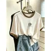 Camiseta de manga corta con cuello redondo y diseño de copo de nieve de algodón para mujer, estilo coreano, versátil, moderna, top sencillo, camiseta básica de verano