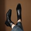 40-43 Botas de Tamanho Grande Transfronteiriças Bico Quadrado Botas Curtas para Mulheres Outono e Inverno Novas Botas Elásticas Slim Botas Individuais Exportação Salto Médio Botas Femininas