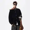 Suéter Cardigan Pesado Masculino Outono Streetwear Retro Turquesa Jaqueta de Botão de Pressão Americana Solta Versátil Casual Tricô