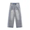 Jeans rectos holgados de tres rayas laterales lavados vintage desgastados para hombre y mujer estilo high street pantalones tipo mopa