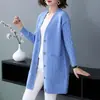Cardigan de Tricô Feminino Cor Sólida Outono Inverno 2026 Comprimento Médio Estilo Coreano Solto Moda Versátil Casaco Suéter Feminino