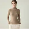Suéter feminino de cashmere, suéter de gola alta slim-fit de peça única sem costura, blusa de base de tricô de cor sólida feminina para outono e inverno