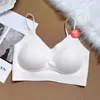 Ropa interior sin costuras cálida tipo terciopelo, amigable con la piel, para mujer, copa engrosada, sujetador de copa fija push-up, tirantes finos, cuello en V, camiseta sin mangas de espalda descubierta en forma de U