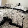 Conjunto de colcha de cama Hepburn francês de algodão e linho classe A, conjunto de quatro peças, lençol de cama e capa de edredom 100% algodão, roupa de cama 1,8m