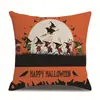 Funda de almohada de lino para Halloween, funda de cojín para reposacabezas impresa