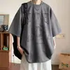 2025 Nuevo Suede Sintético Manga Corta para Hombre Verano Nueva Marca de Moda Americana Resistente Camiseta de Manga Media Holgada de Cinco Cuartos Moderna