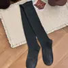Meias cano médio femininas cinzas para usar com botas, meias de algodão para primavera e outono, meias longas para botas, meias de renda empilhadas de corte alto
