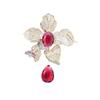 Broche de Flor de Zircón Rojo Elegante de Alta Calidad Atmosférico Exagerado Pin de Flor de Gota de Agua Oro de Doble Color Corsage Accesorios para Mujer