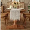 Camino de mesa hecho a mano con borlas caladas transfronterizas, estilo pastoral francés, cubierta larga de mesa para mesas de comedor, decoración del hogar