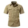 Camisa de Lino de Algodón Puro Holgada con Solapa y Bolsillos Cargo para Hombre