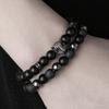 Pulsera Más Vendida en Amazon Pulsera de Microespaciadores Negra Mate Cabeza de Leopardo Combinación de Pulsera con Mancuernas Pulsera de Comercio Exterior al por Mayor