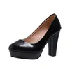 Vestido de Cuatro Estaciones Zapatos de Trabajo para Mujer talla grande Tacones Altos Negros Etiqueta Punta Redonda Tacón Grueso Zapatos de Vestir Profesionales 10cm (Nuevo)