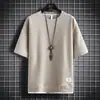 Camiseta Casual Suelta de Verano para Hombre, Manga Corta Waffled, Falso Dos Piezas, Manga Media de Seda de Hielo Delgada, Cuello Redondo, Ropa de Marca de Moda