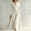 Transfronterizo Europeo y Americano 2026 Estación Independiente de Amazon Moda Nueva para Mujer Elegante Color Sólido Solapa Corbata Cintura Abrigo Ropa de Abrigo
