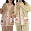 Traje de Pijama Arcoíris Invierno Engrosado Dibujos Animados Durazno Pijamas Ropa de Casa para Mujer Coral Fleece Moderno Holgado