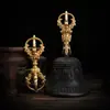 Vajra de Bronce y Mazo de Xizang, Mazo Vajra de Cinco Puntas, Campana de Mano para Meditación, Negro, Tamaños Mediano y Grande, Artículo Decorativo, Suministros Budistas